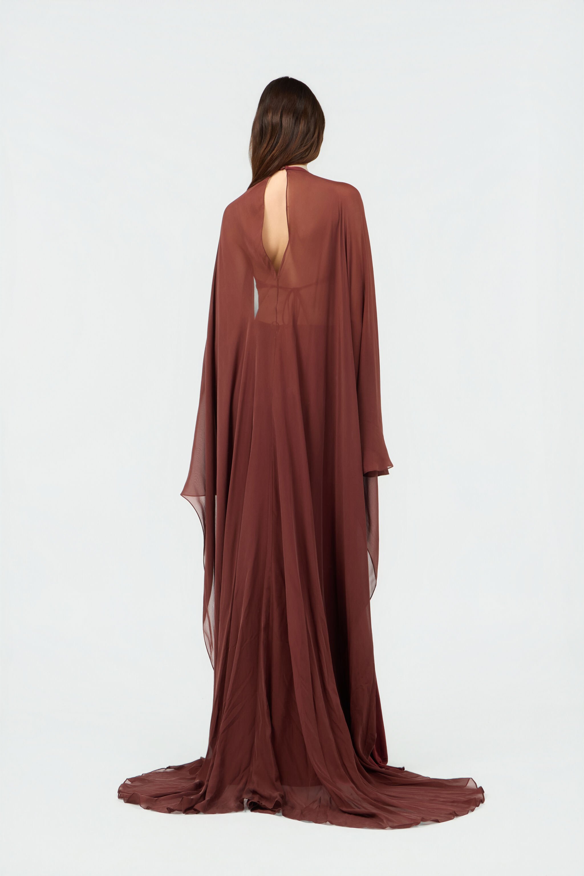 RC Burgundy Silk Maxi Dress 99999 SKT122-JJ036