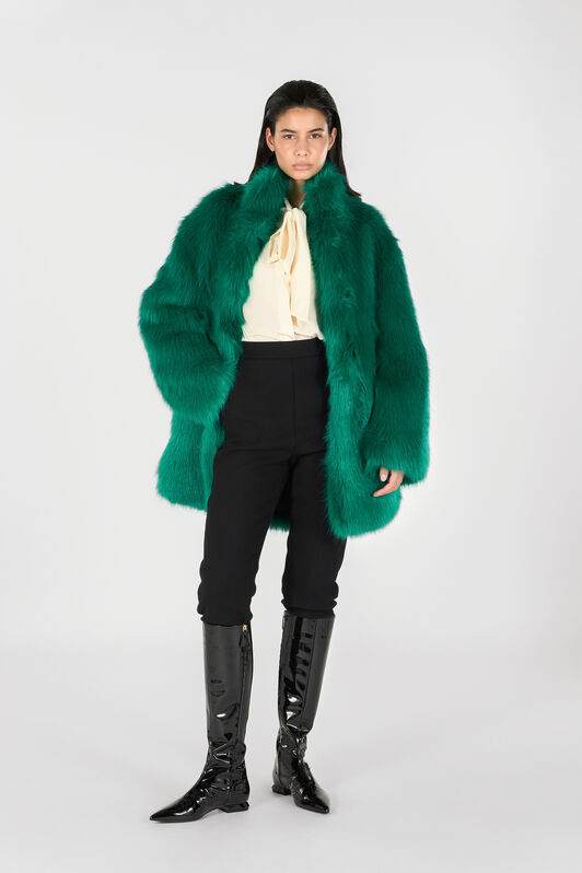 RC Faux fur coat with high collar Green TKT503-FY078
