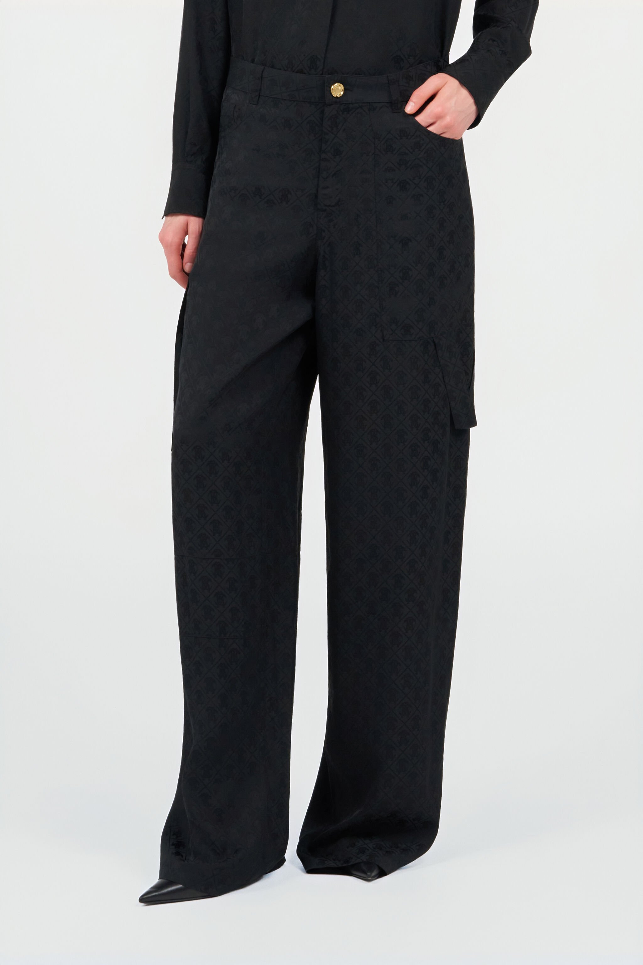 RC Silk Cargo Trousers with Monogram RC NERO VKT202-RK010