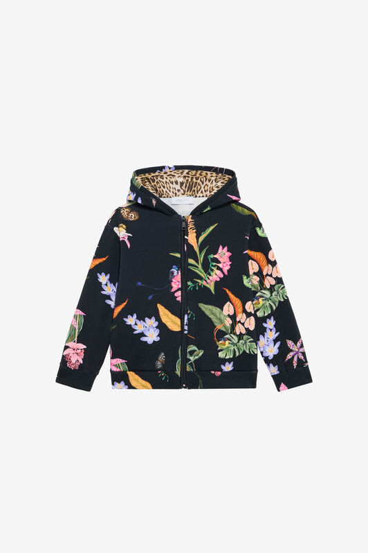 JU Black Hoodie with Tropical Print BLACK VJT69C-5OP32