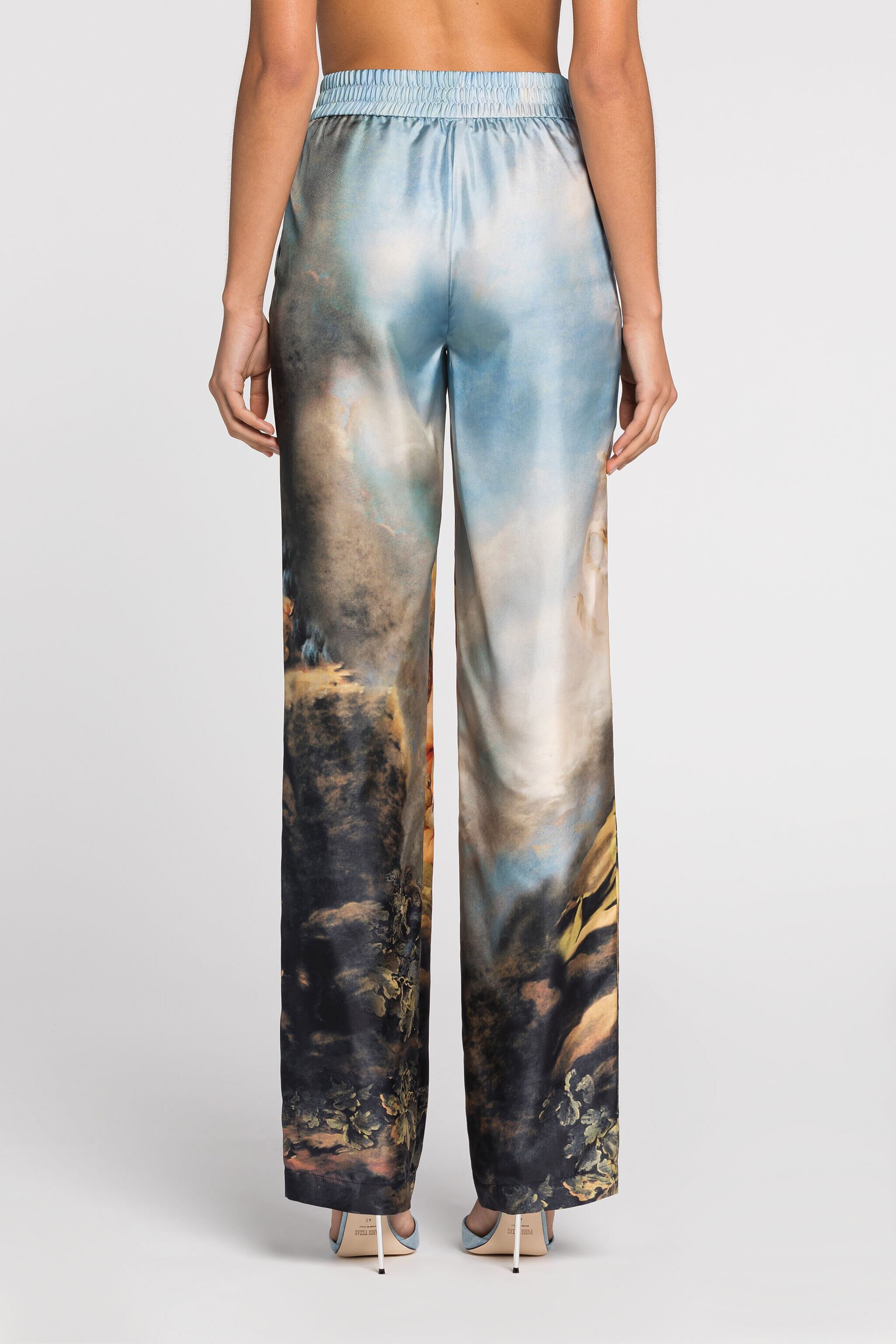 RC Graphic-print silk trousers Light blue QWT210-4QG38