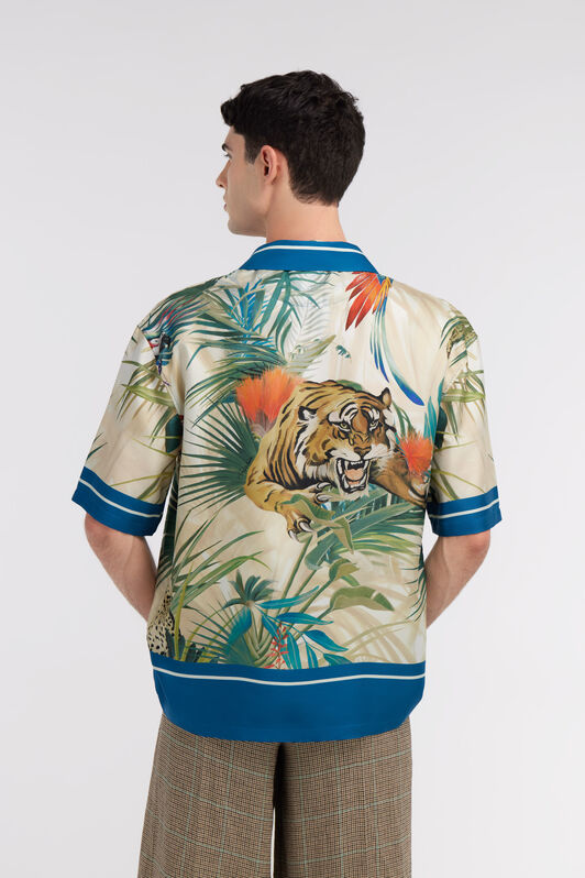 RC Short-sleeve Parrot print shirt Black/Gold/Black SRT762-4QL45