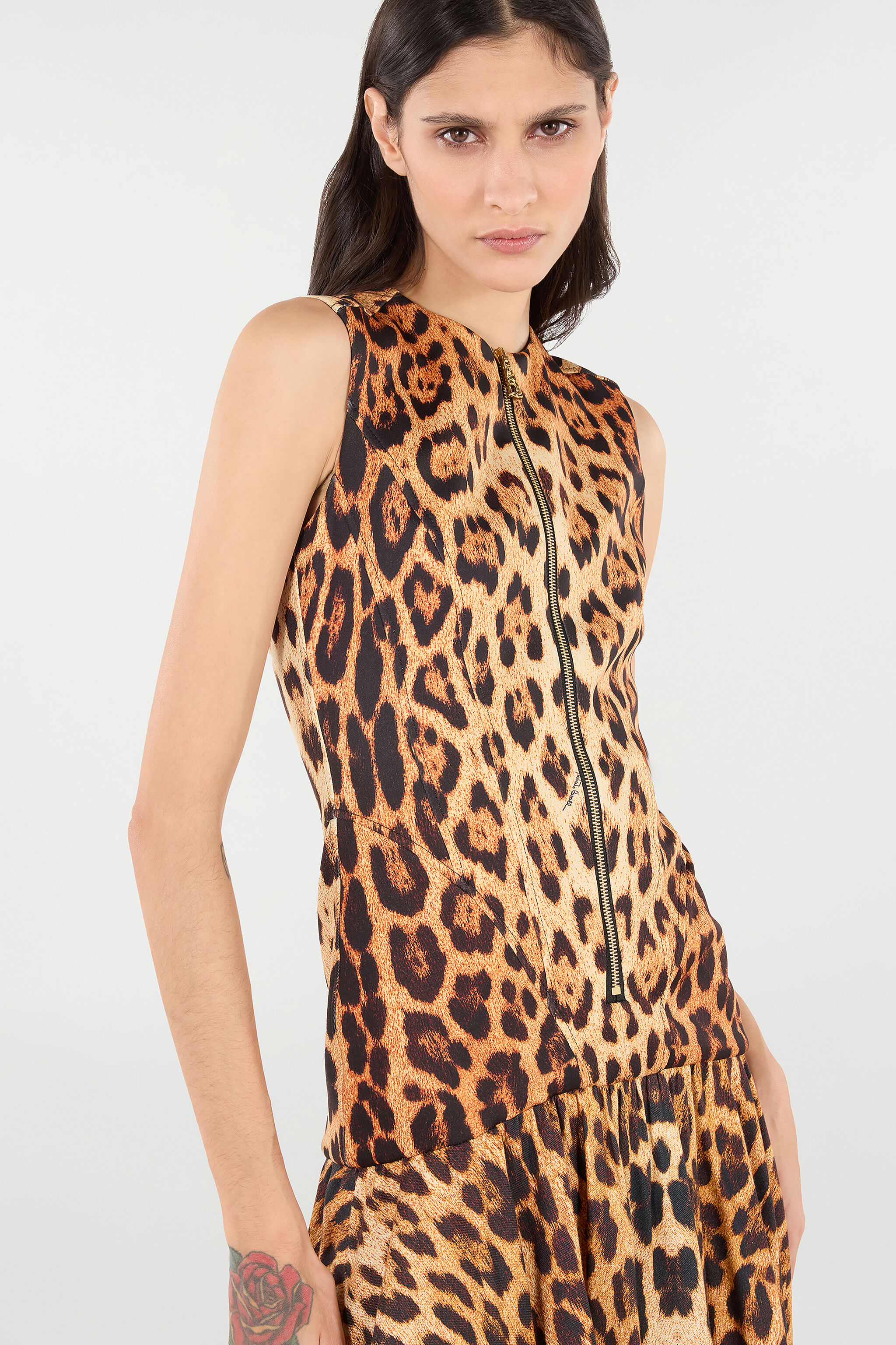 RC Mini Dress with All-Over Jaguar Skin Print Brown VKT142-JMP73