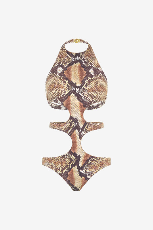 RC Python Print One-Piece Swimsuit Light Brown UWW003-HVO87