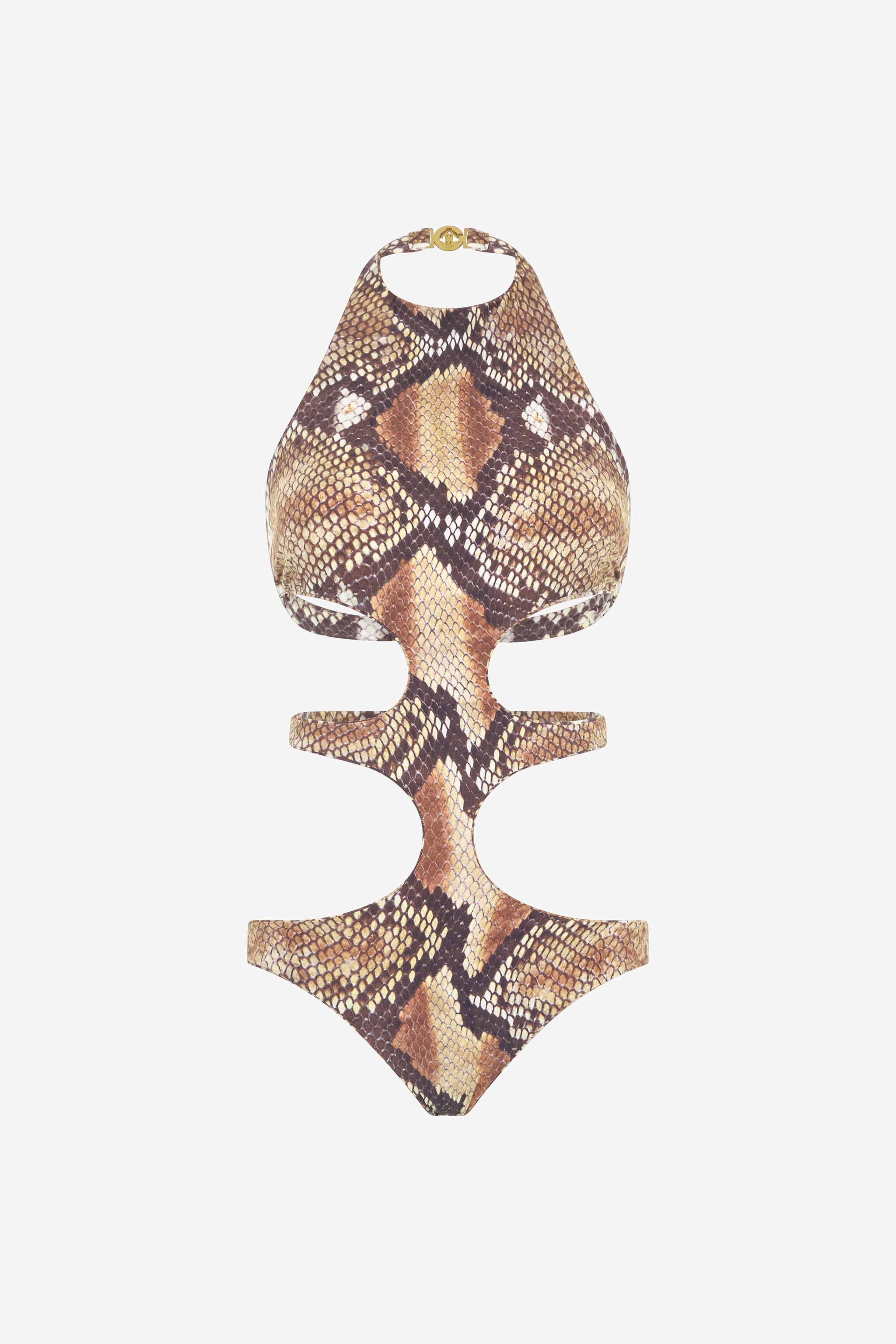 RC Python Print One-Piece Swimsuit Light Brown UWW003-HVO87