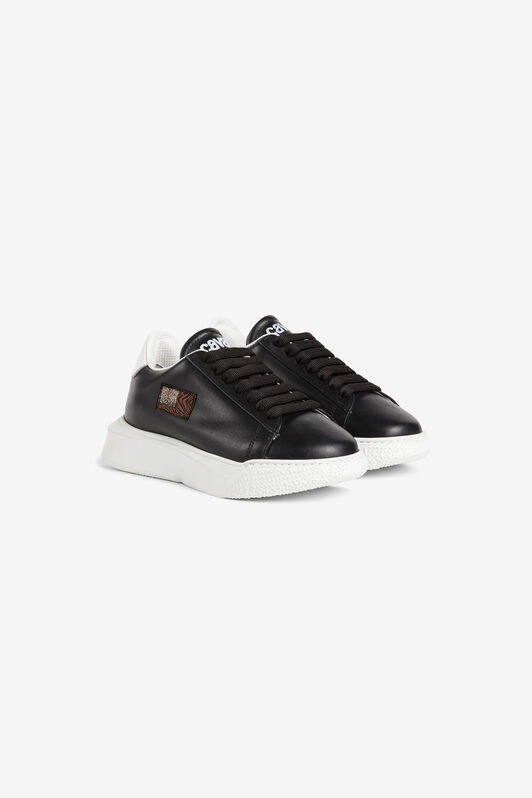 JU Animalier Patchwork-Print Appliqué Sneakers JU Animalier Patchwork-Print Appliqué Sneakers Black/White OJS096-PN003