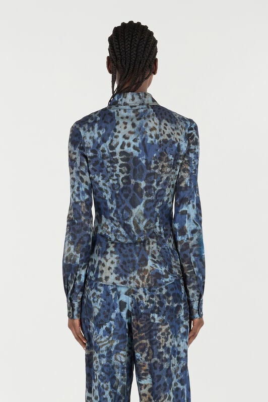 RC Cotton Shirt with Jaguar Skin Print BLU/CELESTE/MARRONE VKJ720-VT010