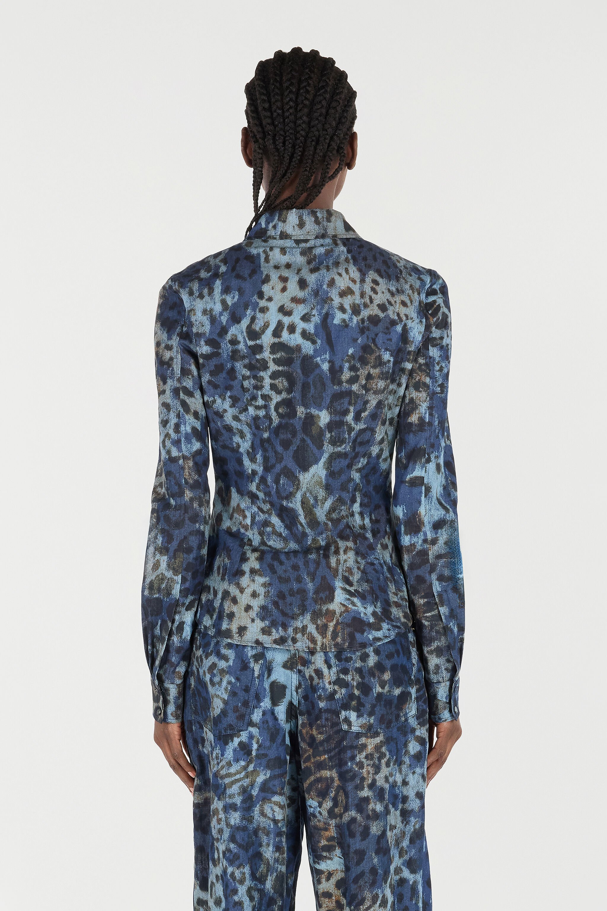 RC Cotton Shirt with Jaguar Skin Print BLU/CELESTE/MARRONE VKJ720-VT010