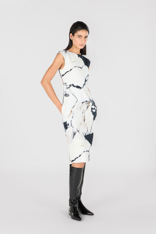 RC Midi dress with Marble print Black/White TWT127-ORN18