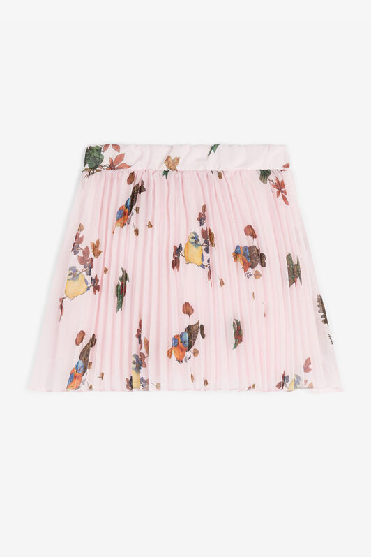 JU Bird-Print Pleated Skirt Pink RJT30C-5LH90