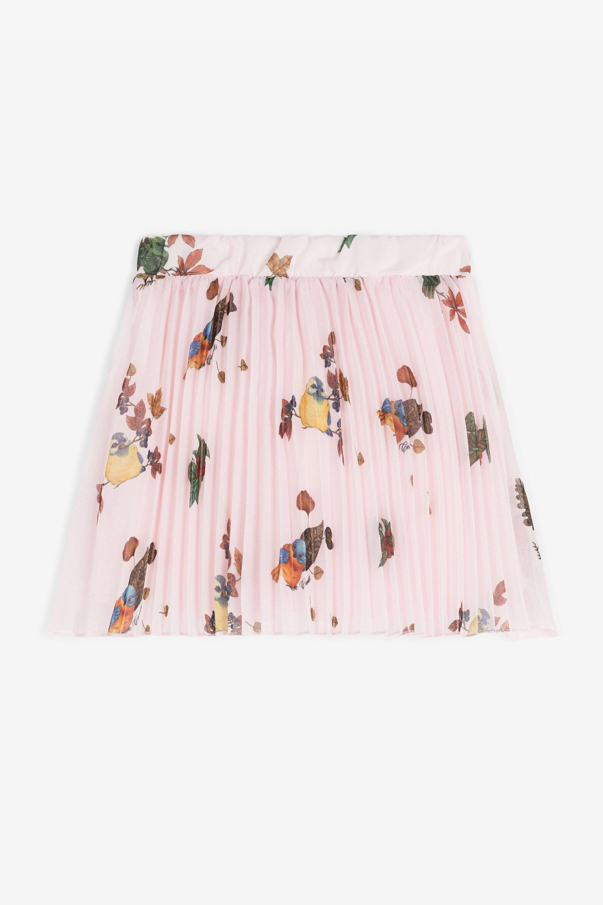 JU Bird-Print Pleated Skirt Pink RJT30C-5LH90