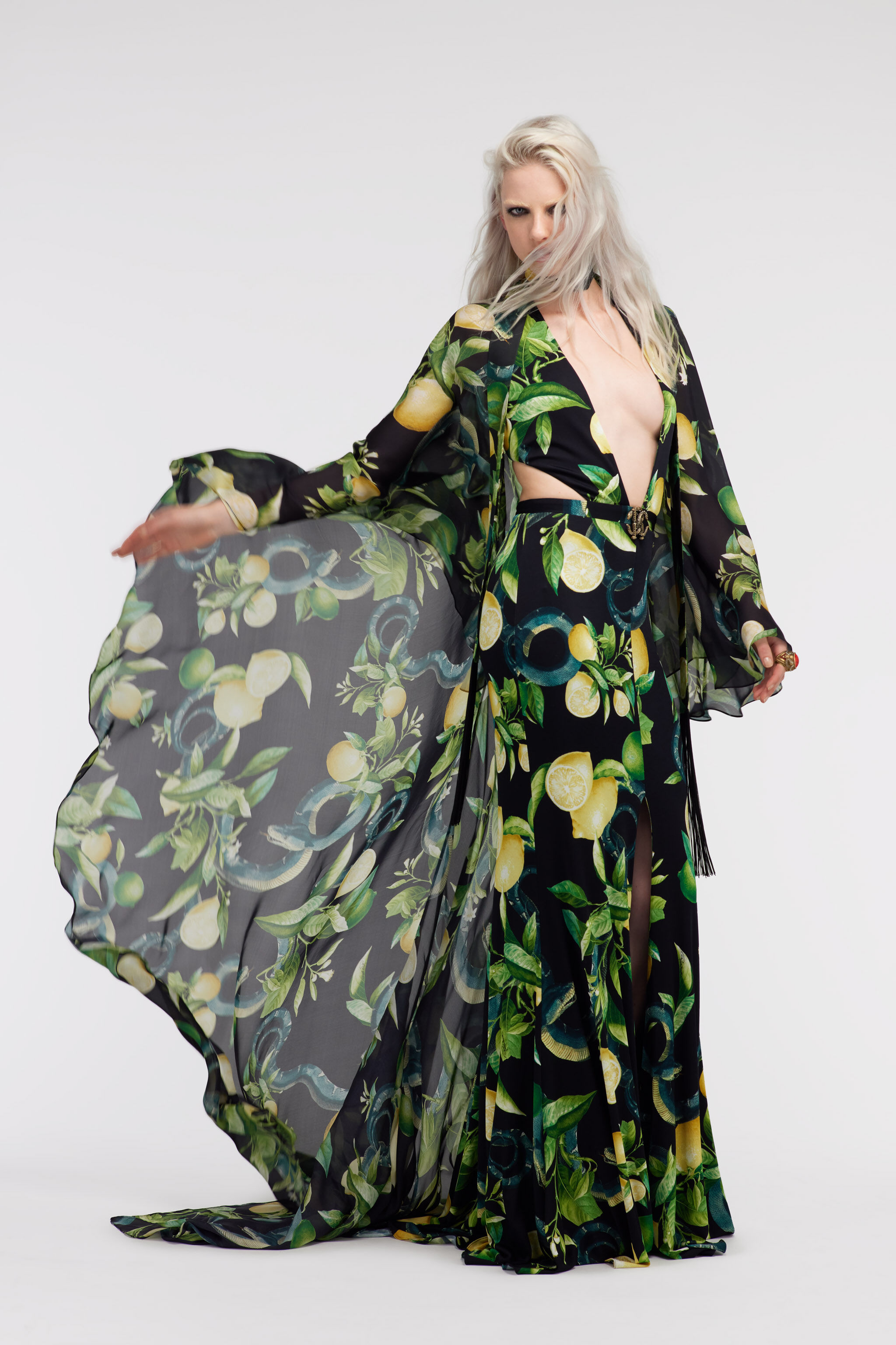 RC Lemon print kaftan Black SKT122-JRI89