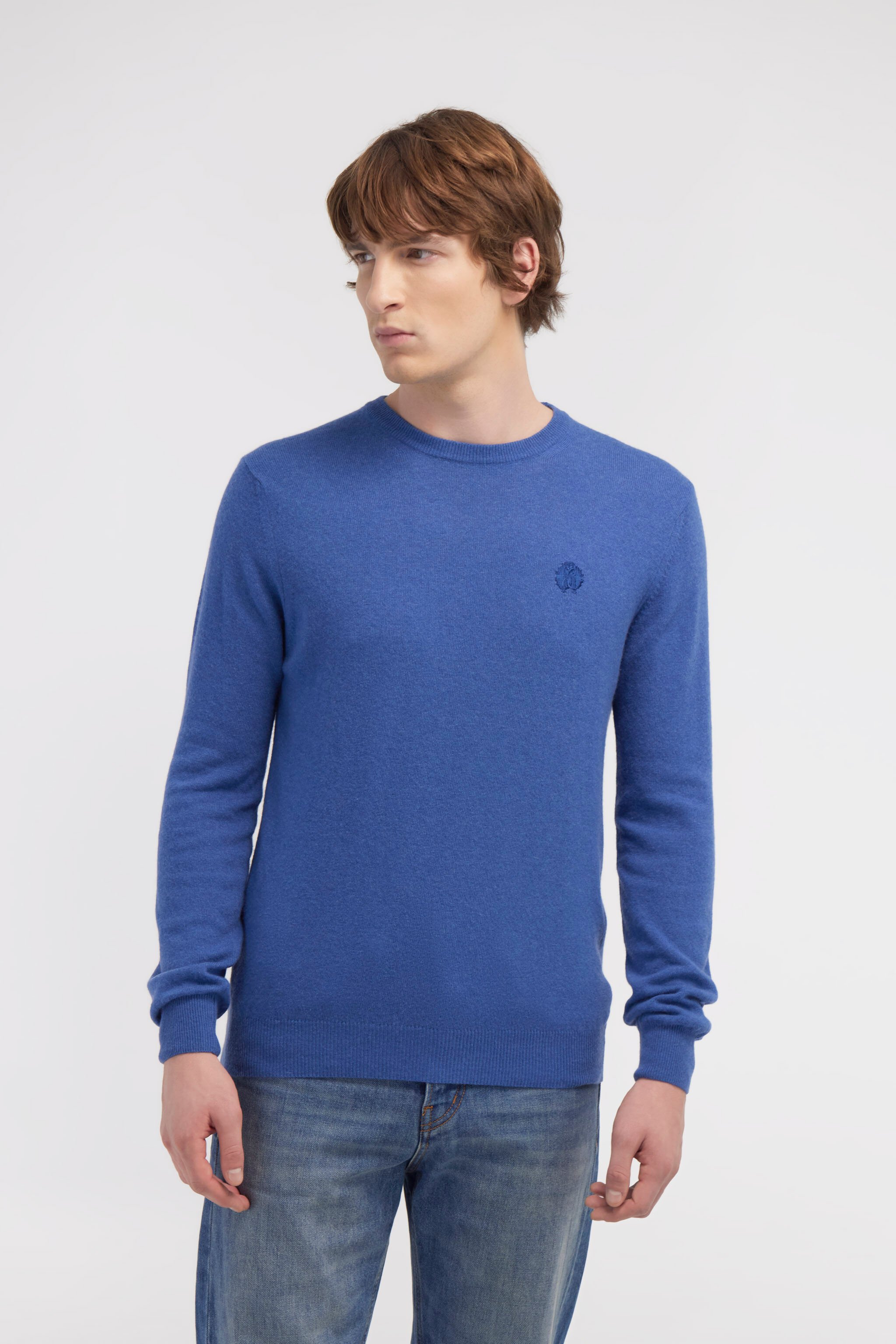 RC Maglione in lana con Monogram Mirror Snake Blu NOM01A-MI014