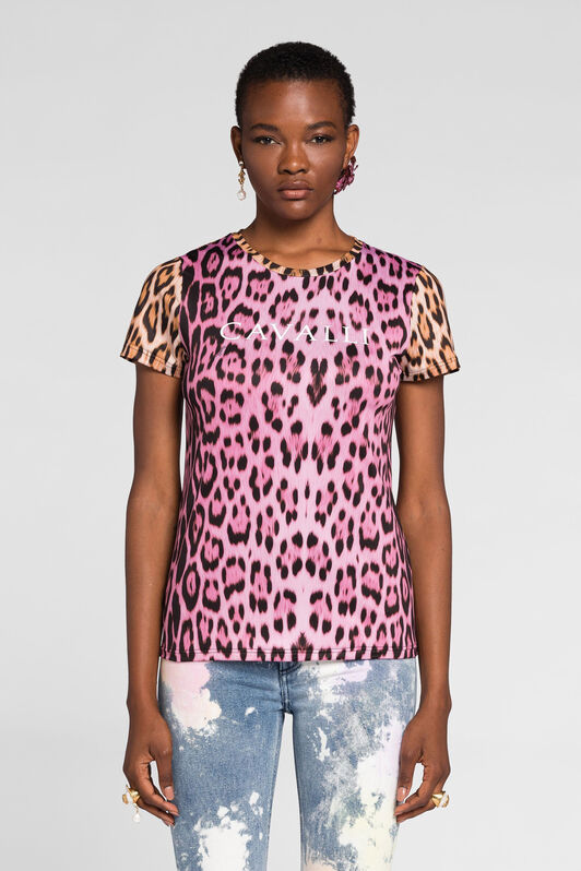 RC Leopard-print two-tone T-shirt RC Leopard-print two-tone T-shirt Fuchsia QKT60I-LNF53