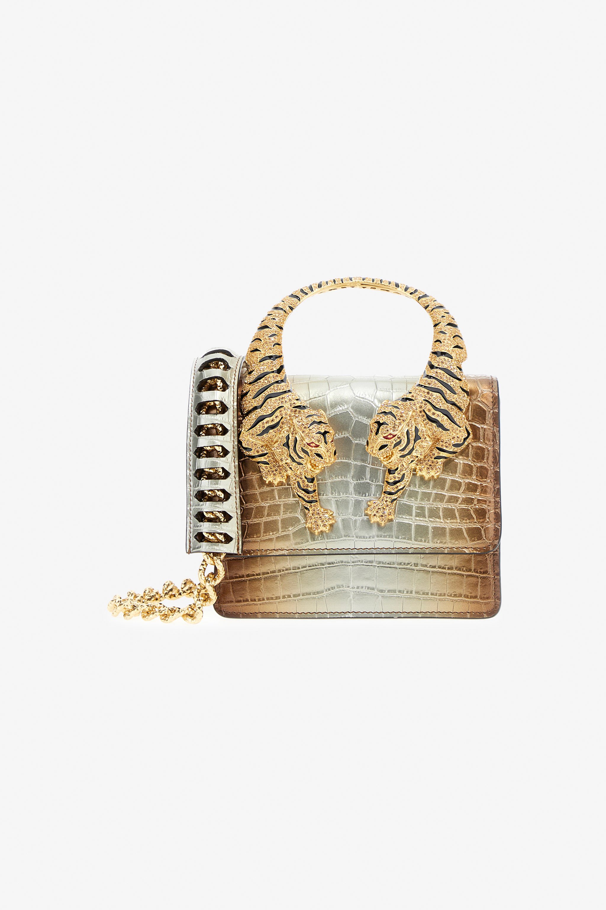 RC Medium Roar shoulder bag with jewel tigers Silber/Bronze SWB023-PZF55
