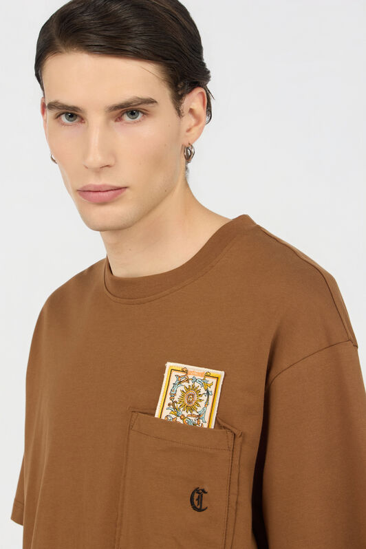 JC Brown T-Shirt With Embroidered Persian Tarot Detail BISON WFT093-WF123