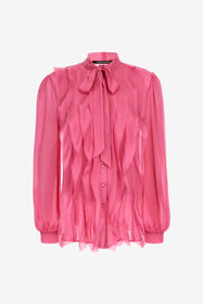 ${brand} Pink Silk Shirt With Ruffles And Pussy Bow ${colorDescription} ${masterID}