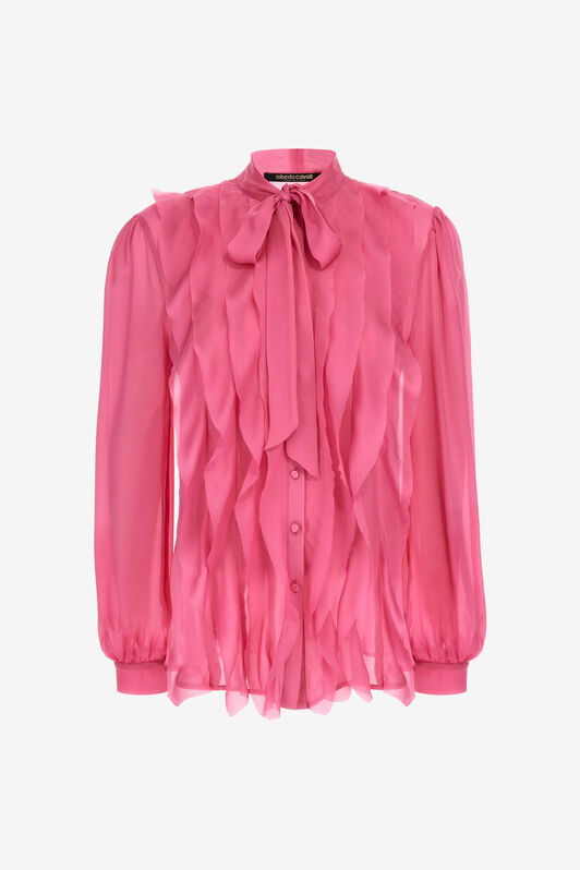 RC Pink Silk Shirt With Ruffles And Pussy Bow Fuchsia SKT706-CC001