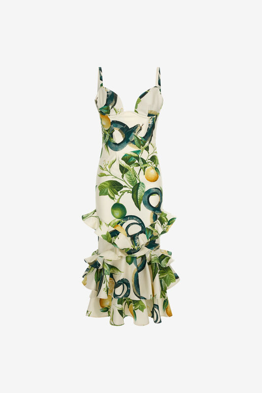 RC Lemon print midi dress Elfenbein SKT112-DAI89