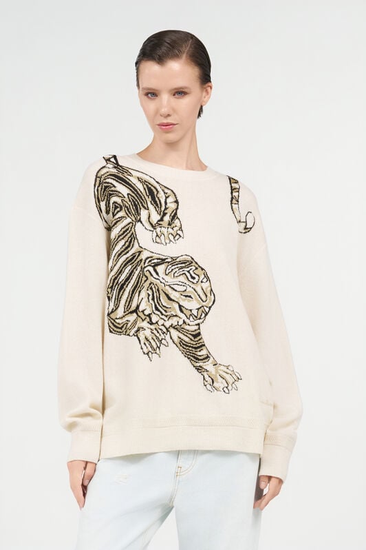 RC Wollpullover mit Tigermotiv IVORY WKM603-MQ014