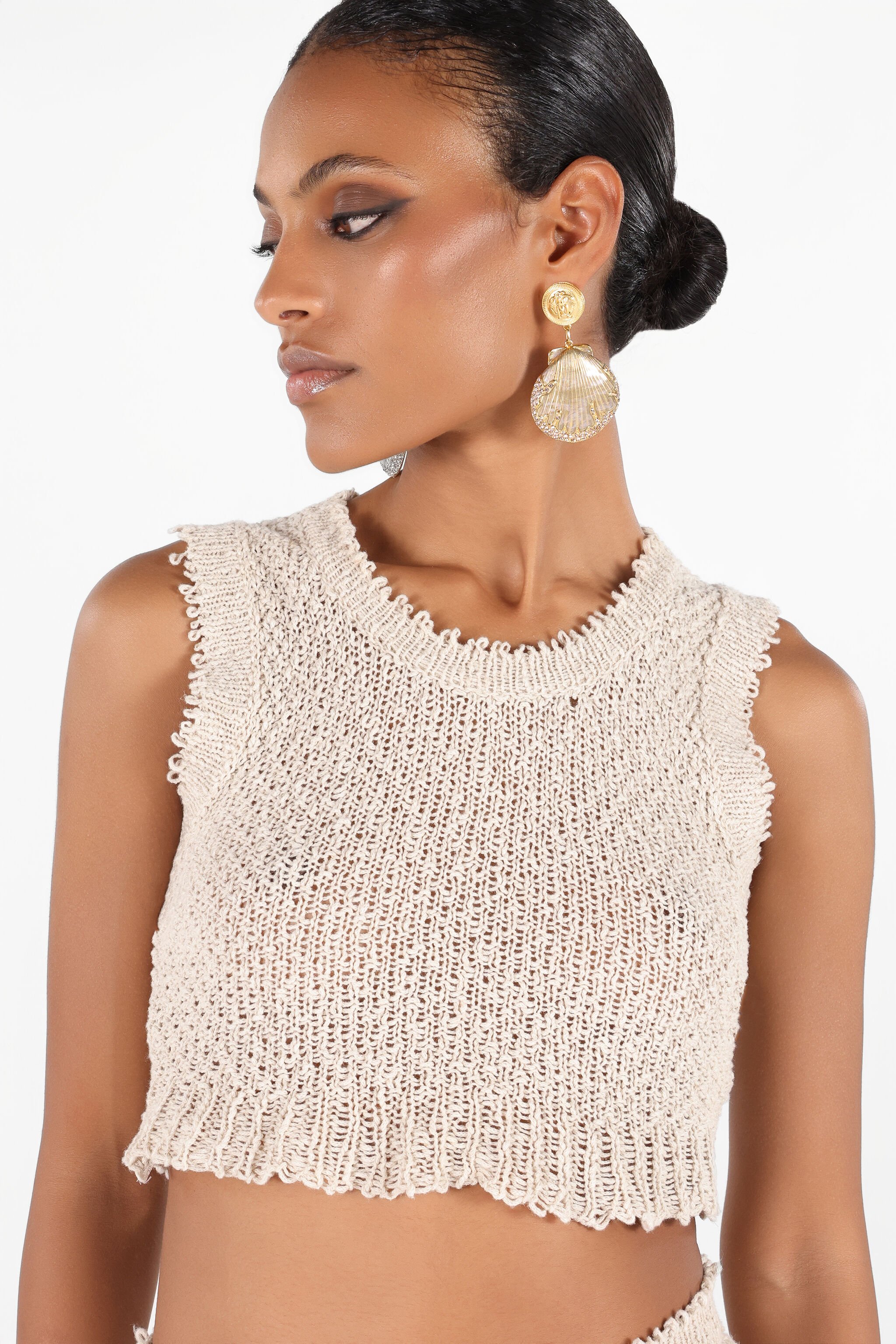 RC Top en Maille Texturée Ivoire Marron clair UWM606-ME005