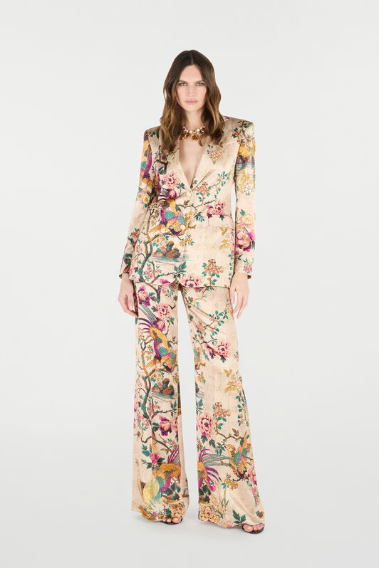 RC Silk Jacket with Floral and Pheasant Print Ivory/Pink VKT405-TYP76