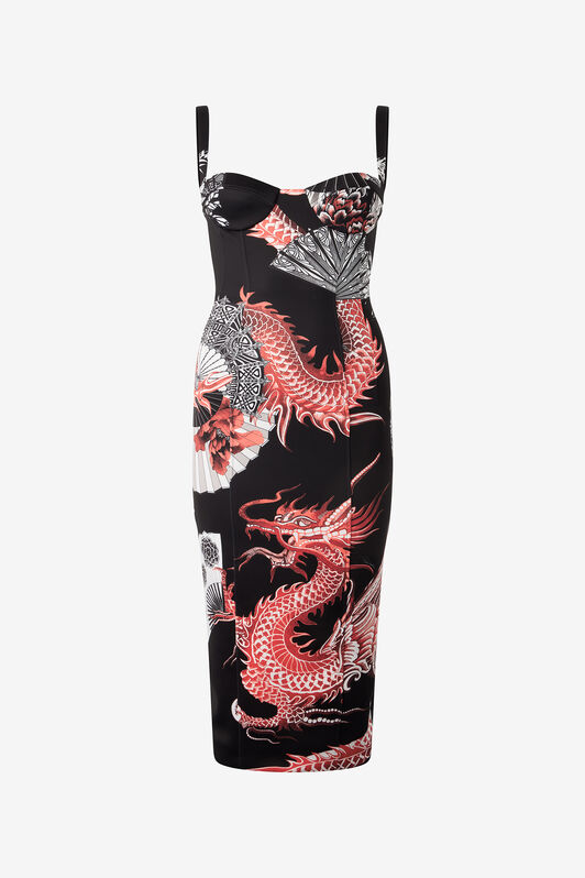 RC Midi Dress with Dragon RC Midi Dress with Dragon Schwarz/Rot VQT149-JMP75