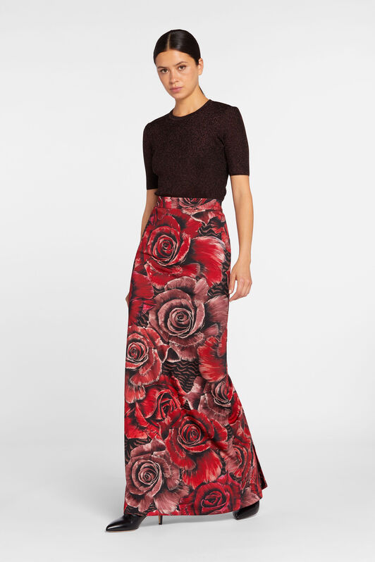 JC Just Cavalli Rose-Print Maxi Skirt Rojo FQLSGR-ISD69