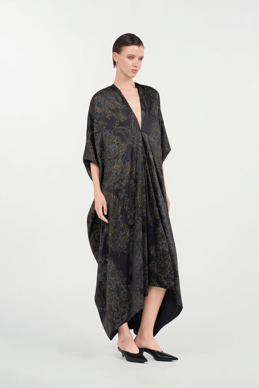 RC Ornamental Black silk kaftan BLACK WKT182-SZR36