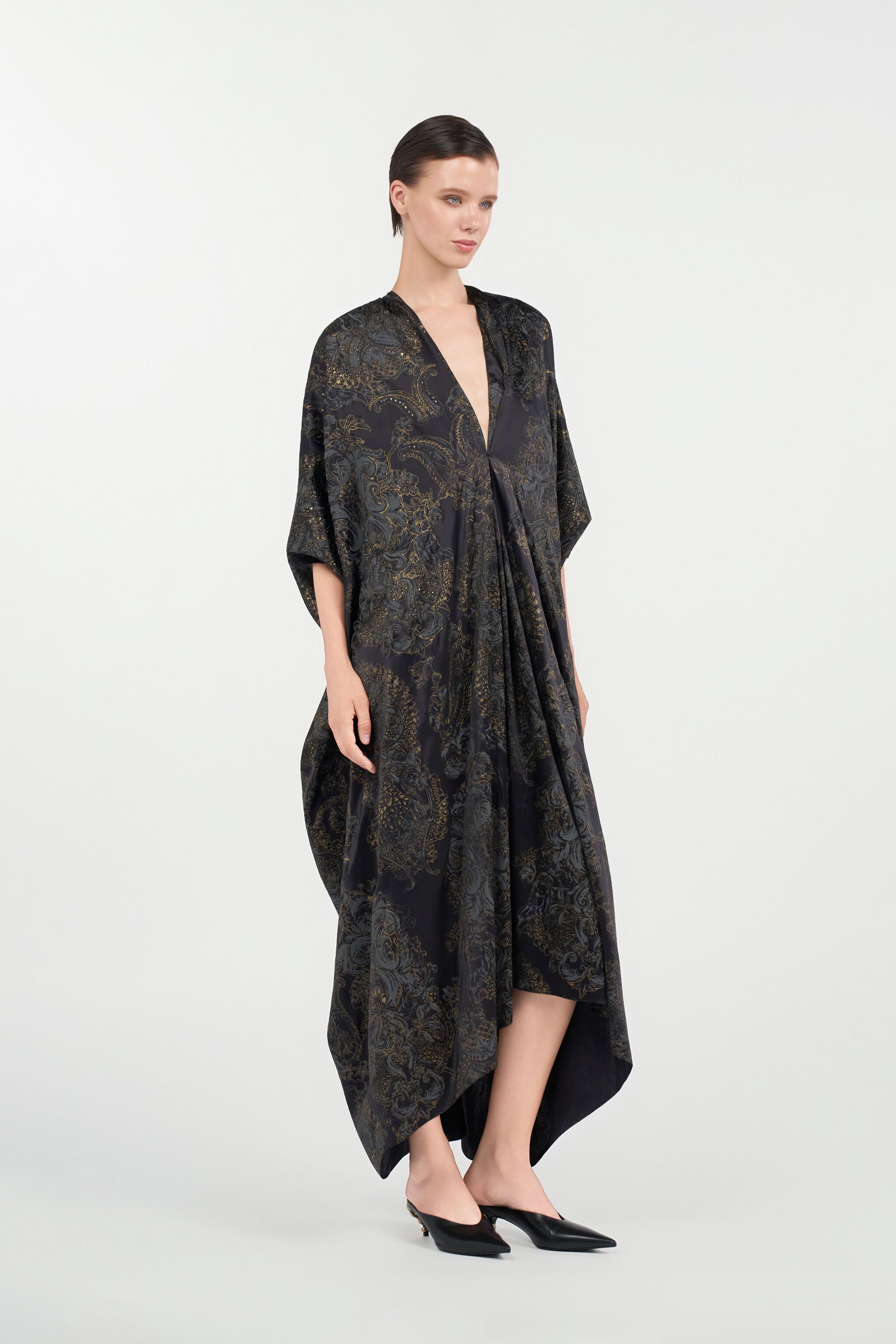 RC Ornamental Black silk kaftan BLACK WKT182-SZR36