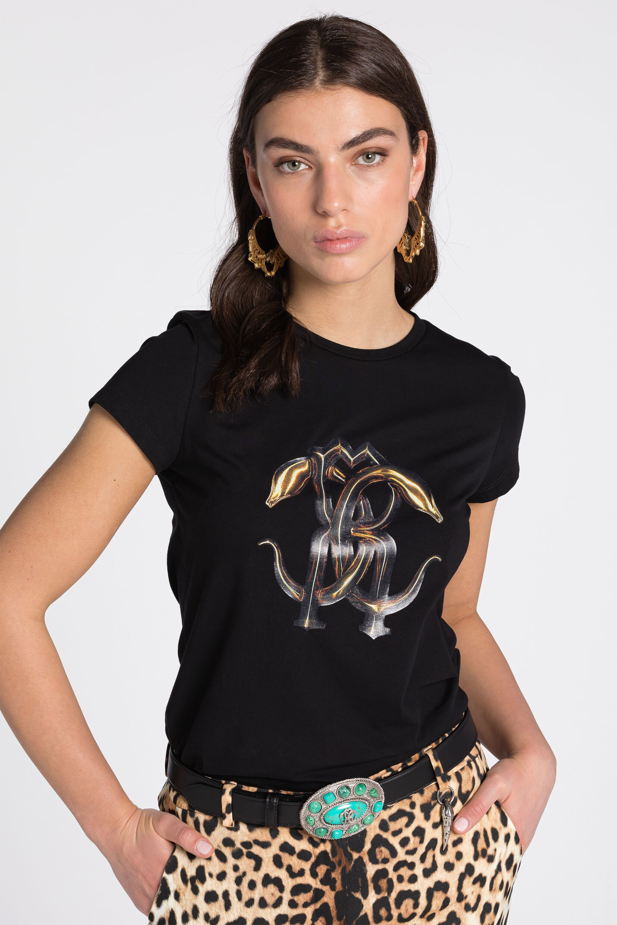 RC Mirror Snake-Print Cotton T-Shirt Black/Gold RKT60D-JD061