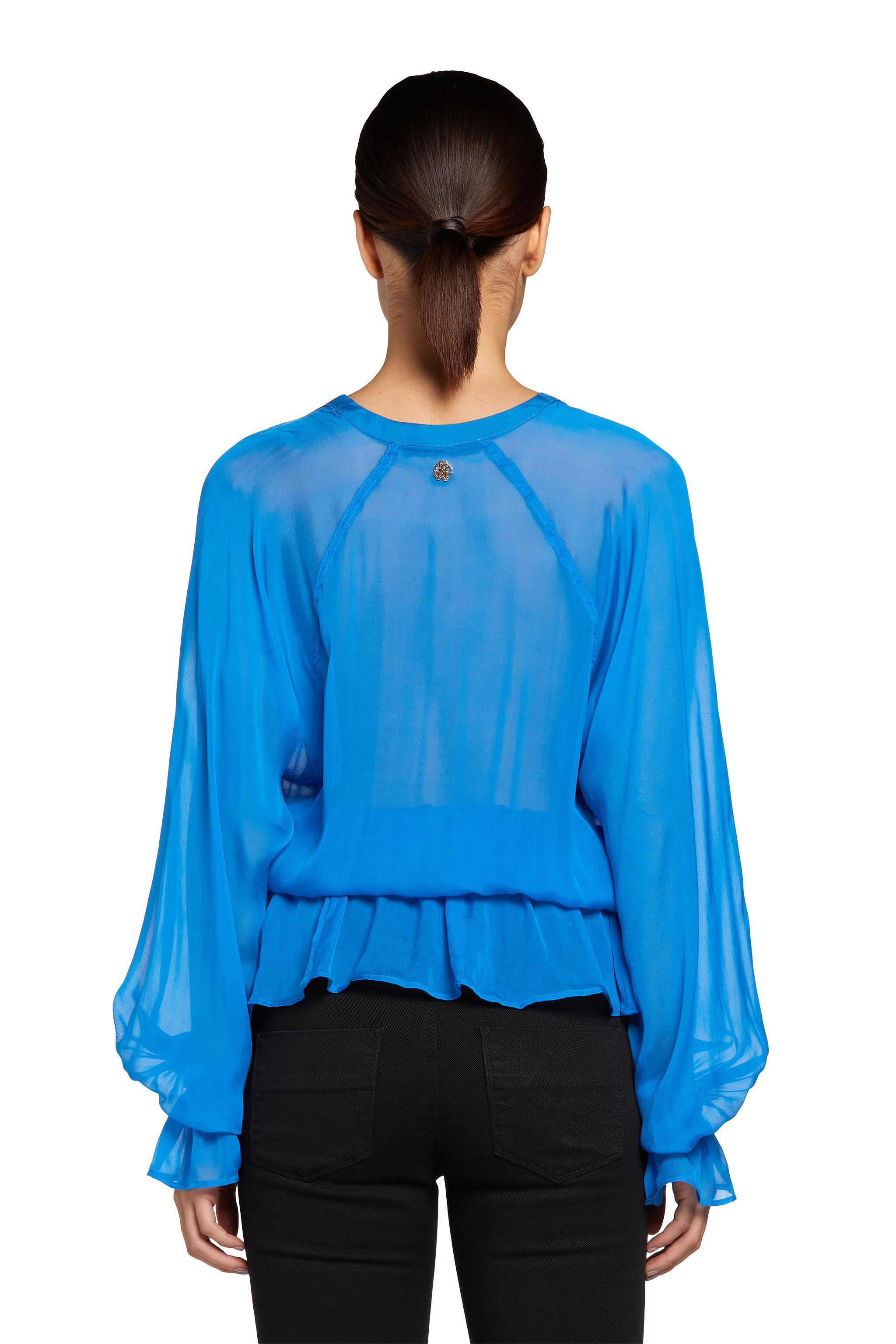 RC Tie-Front Silk Top Blau FST712-CC003
