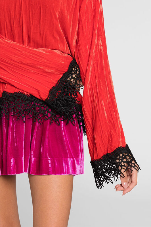 RC Lace-detailed velvet dress Red QKT124-VL067