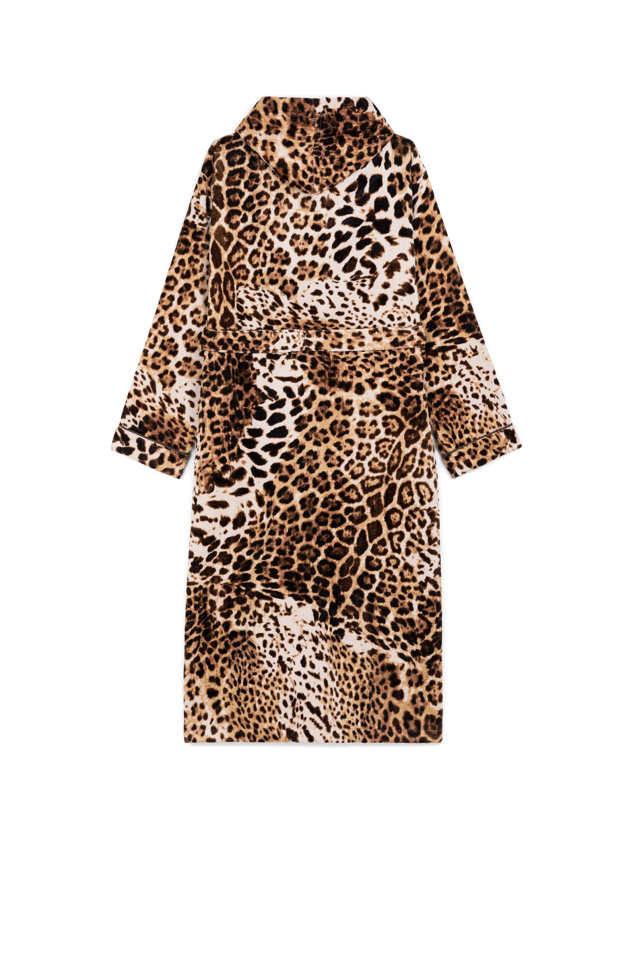 RC Leopard-Print Cotton Bathrobe Brown 223146-#0000