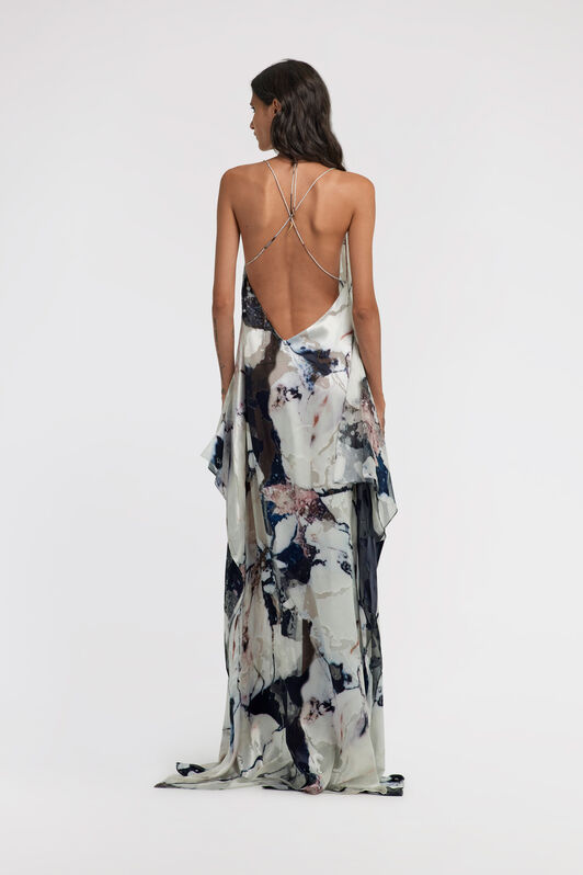 RC Marble print long Dress Schwarz/Weiß TWT124-HEN18