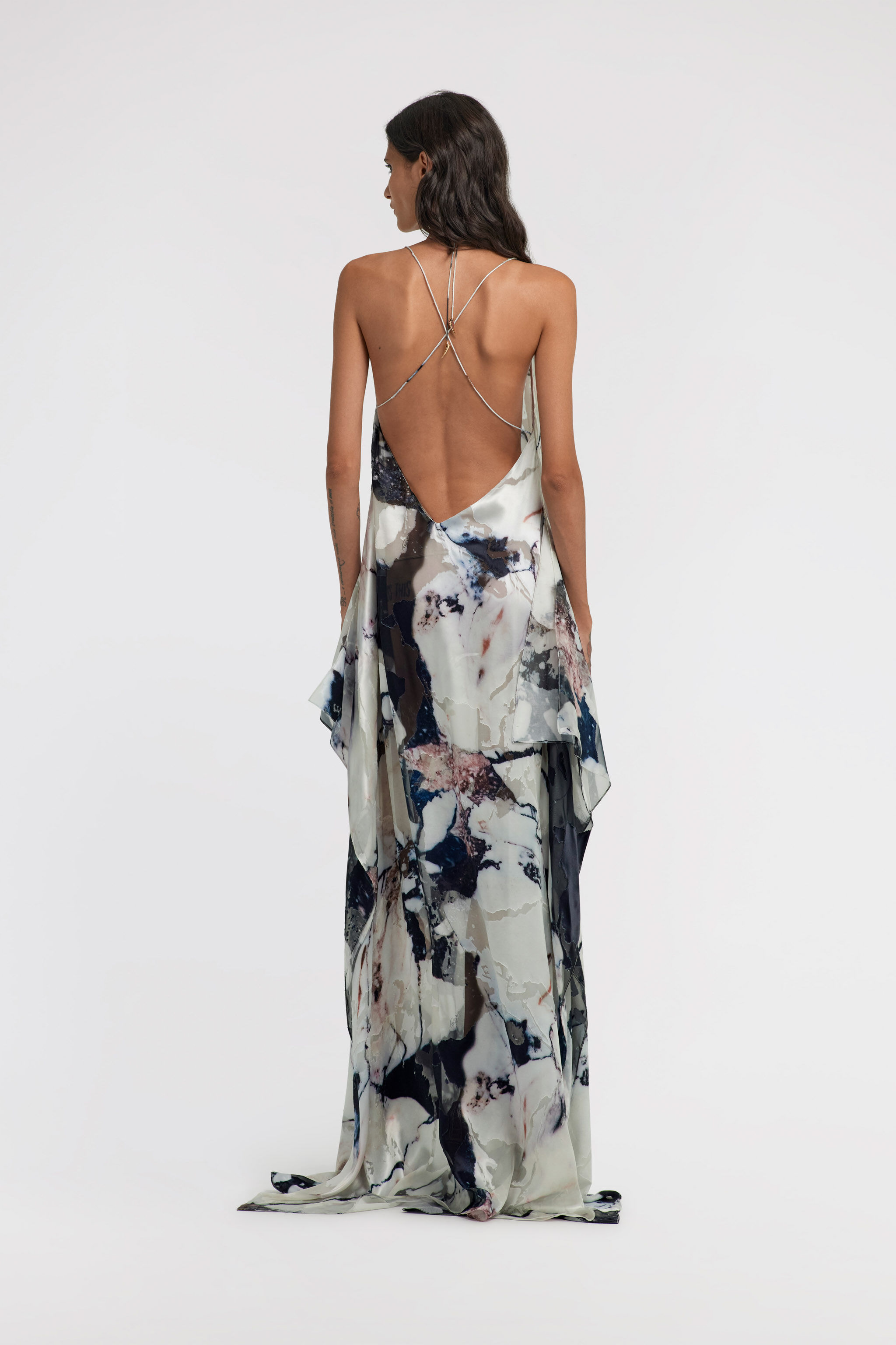 RC Marble print long Dress Schwarz/Weiß TWT124-HEN18