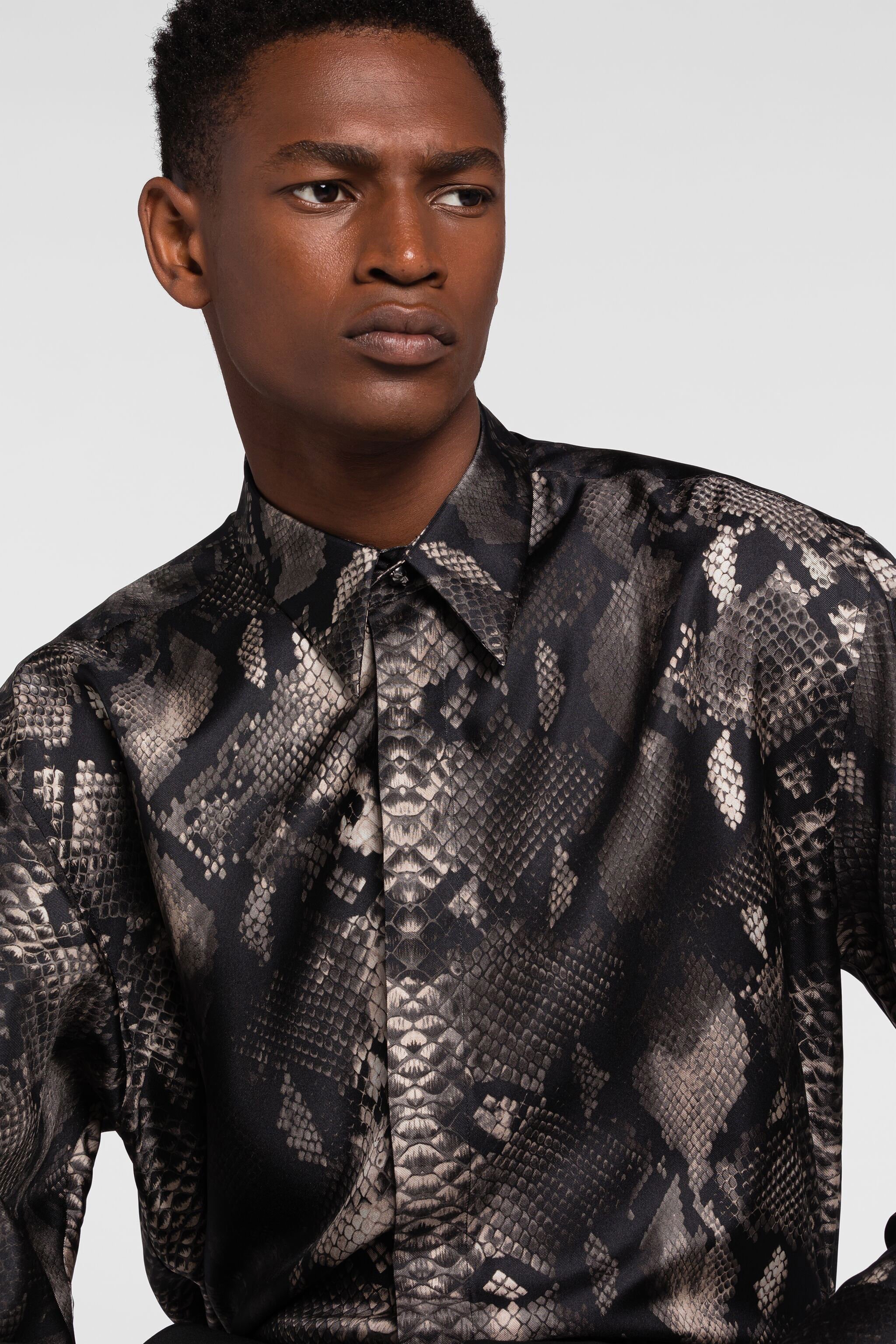 RC Rock Python-Print Silk Shirt SMOKE PRT730-4QE38