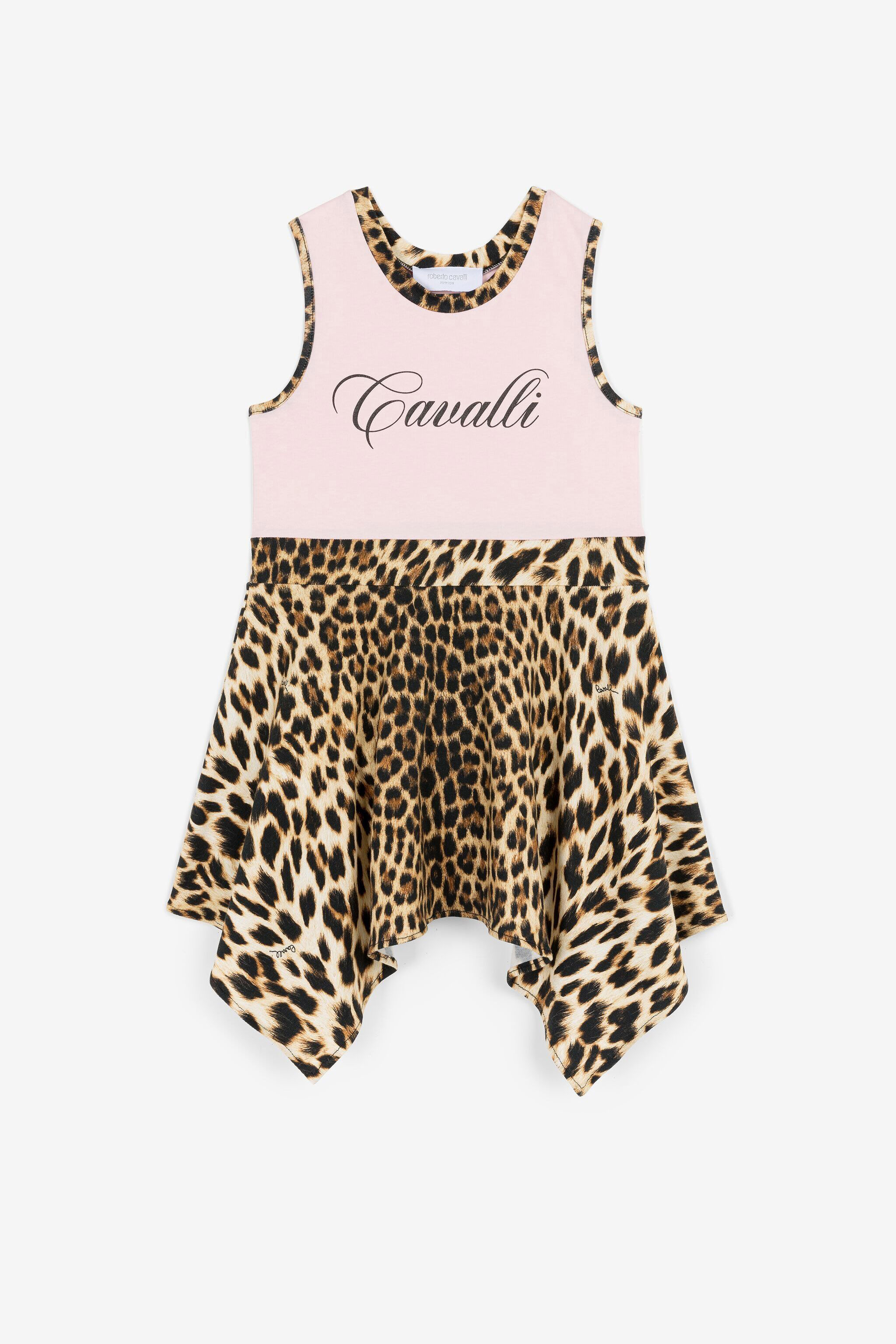 Abito con logo e stampa Leopard in Rosa da Bambina Roberto Cavalli