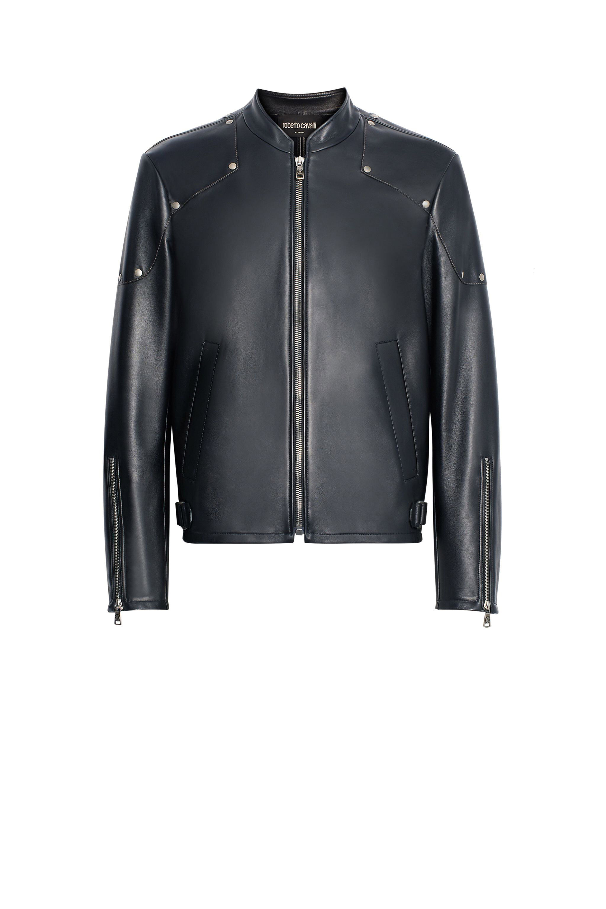 RC Schwarze Lederjacke mit Nieten BLACK INP810-PN190