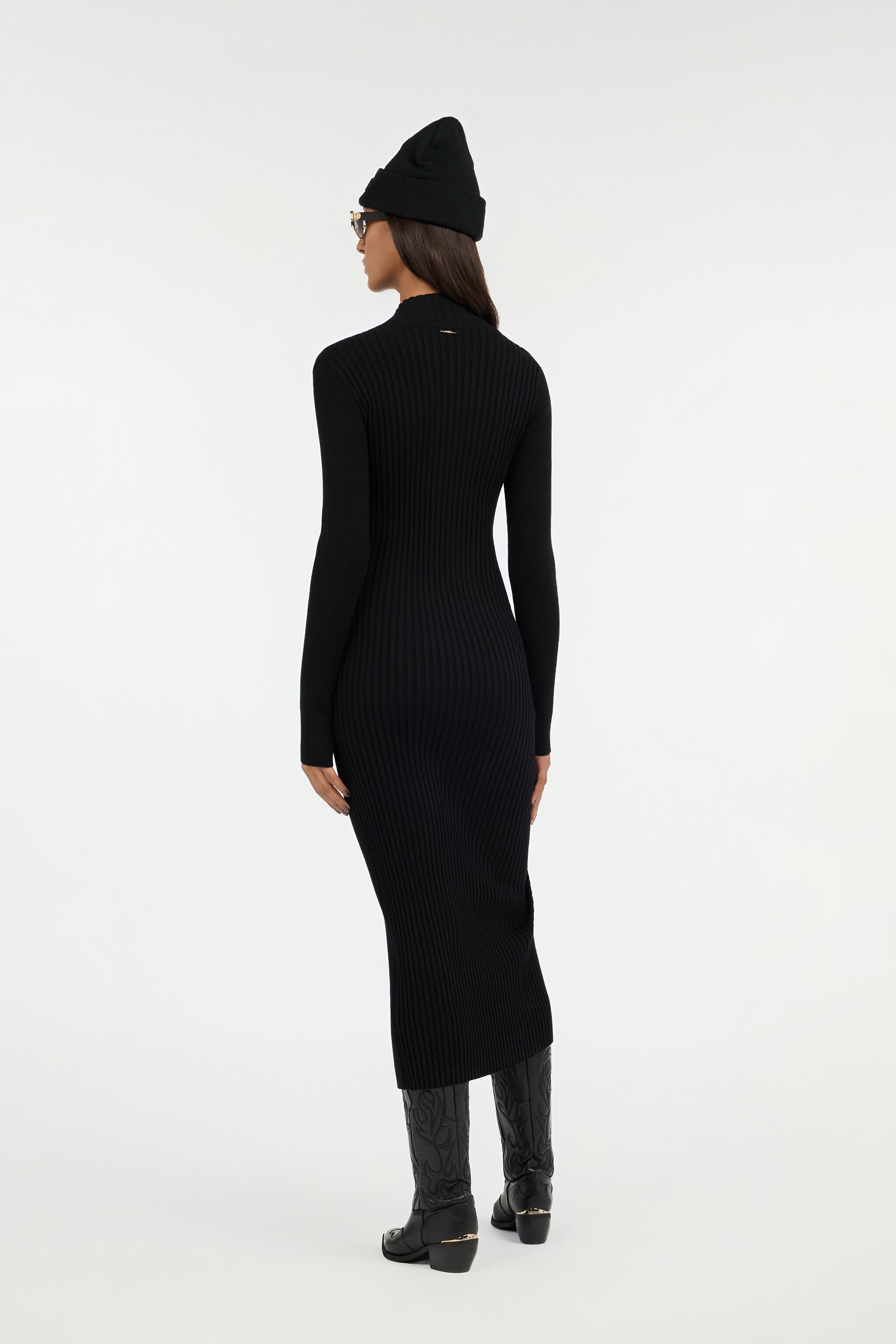 JC Abito Midi Nero A Costine Con Zip Frontale BLACK VFT255-VF402