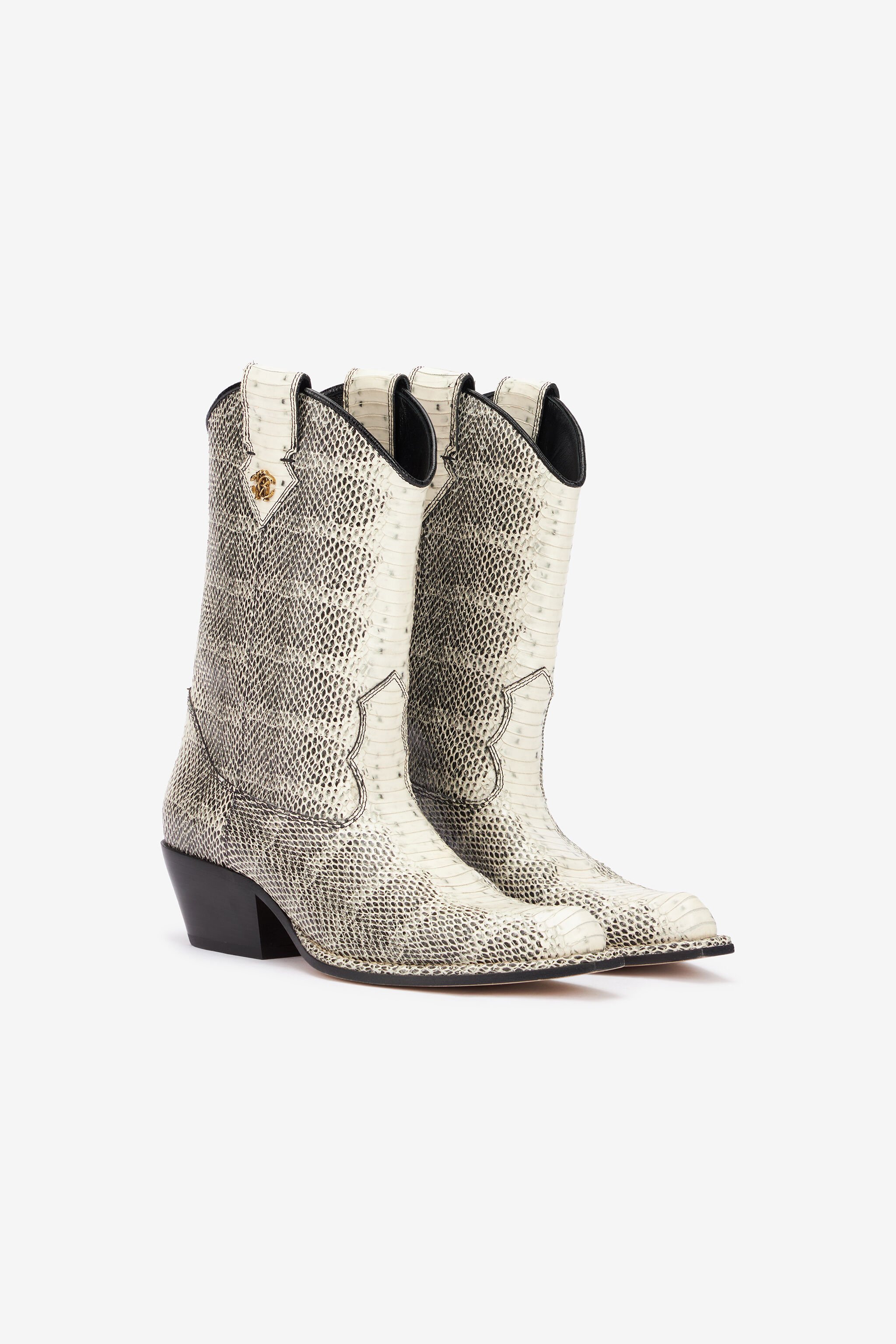 RC Printed Leather Texan Boots Black/White UKS021-PZ587