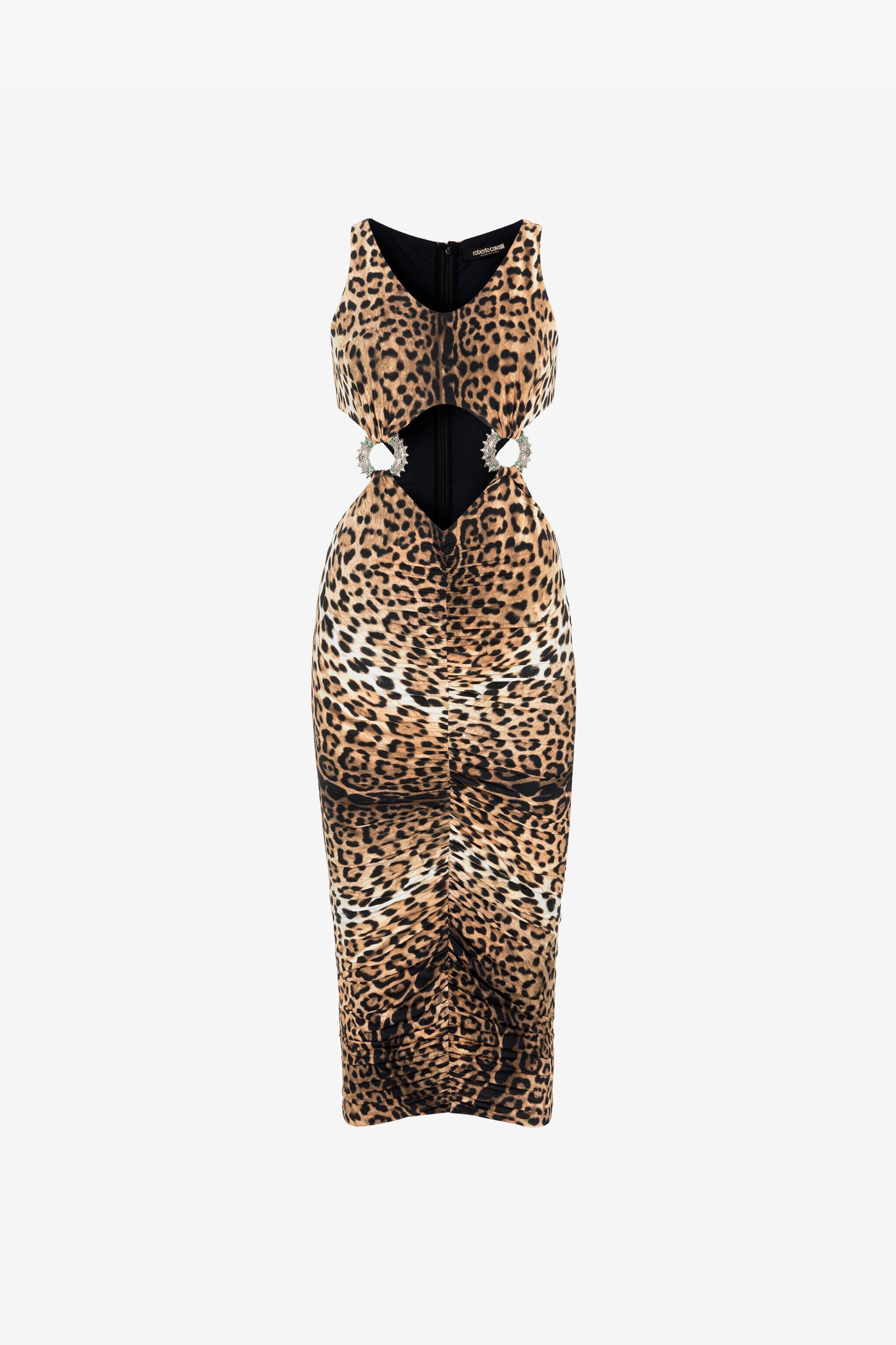 RC Jaguar-Print Cut-Out Dress Light Brown RKT128-LNH26