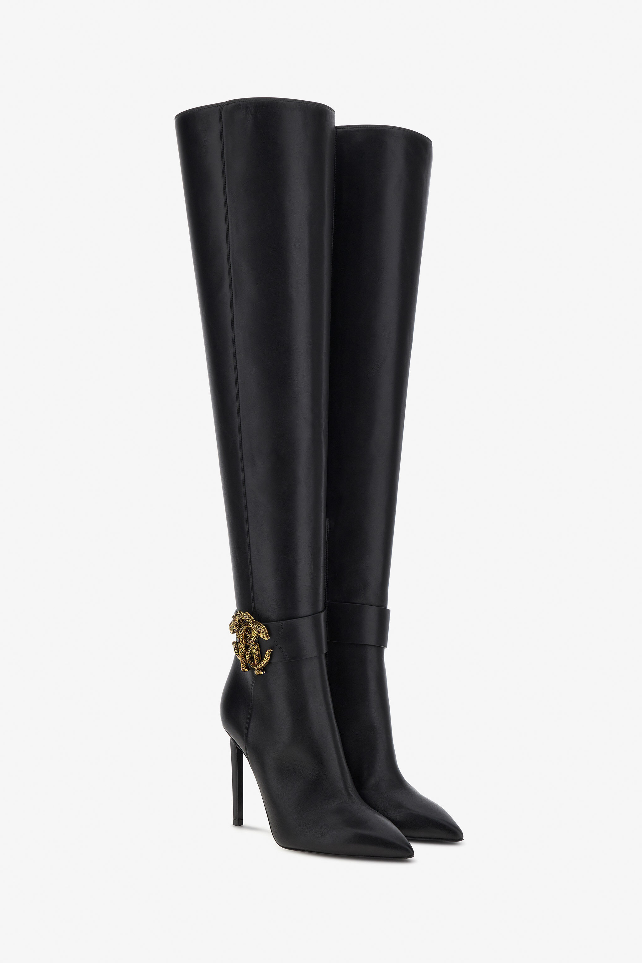 RC Knee-high boots with Monogram Mirror Snake Black RKS017-PZV10