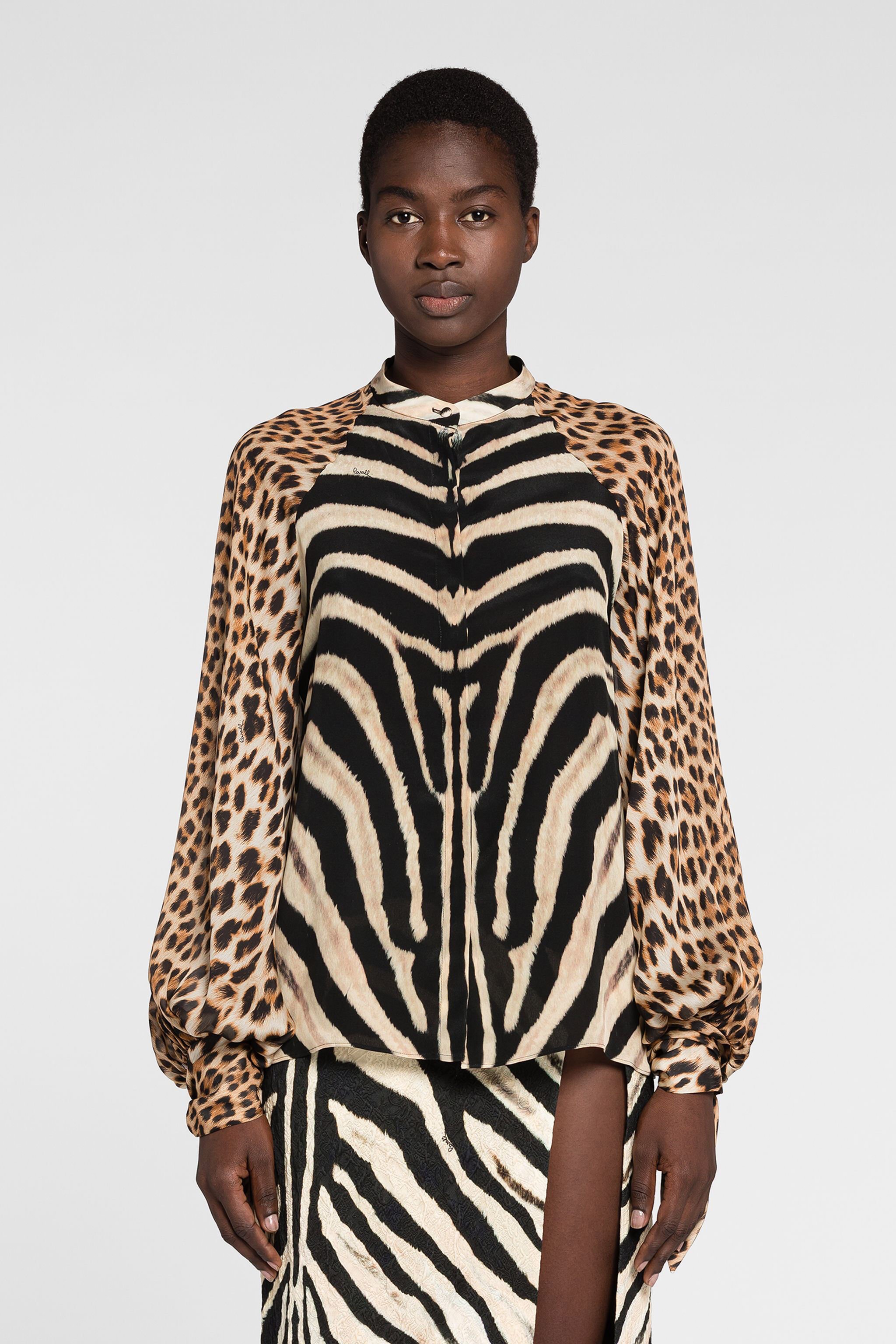 RC Leopard And Zebra-Print Silk Top AVORIO/NERO OQT700-SQD03