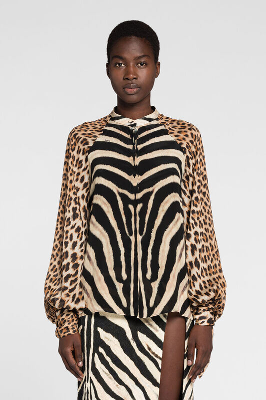 RC Leopard And Zebra-Print Silk Top RC Leopard And Zebra-Print Silk Top AVORIO/NERO OQT700-SQD03