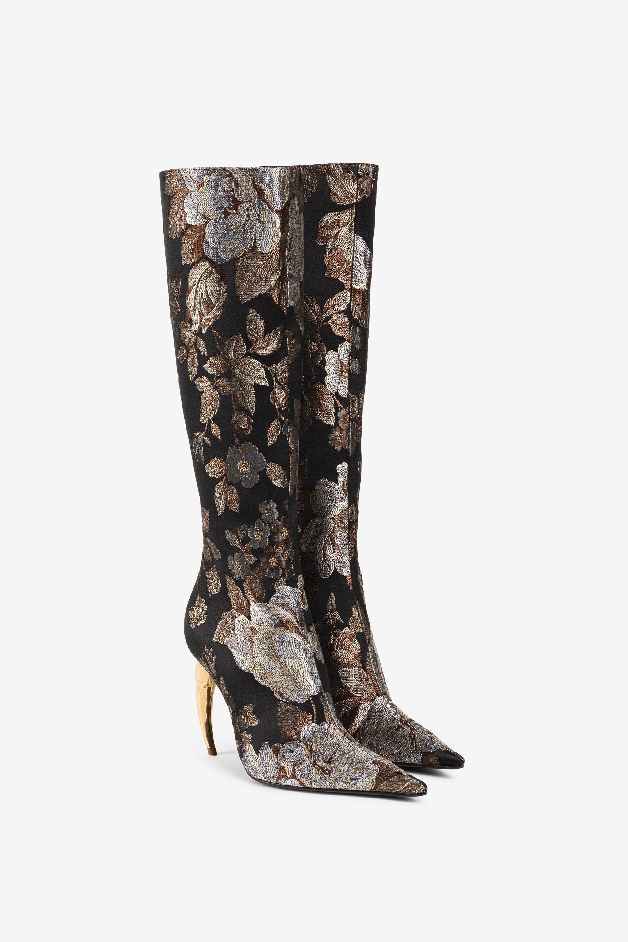 Floral knee high boots hotsell