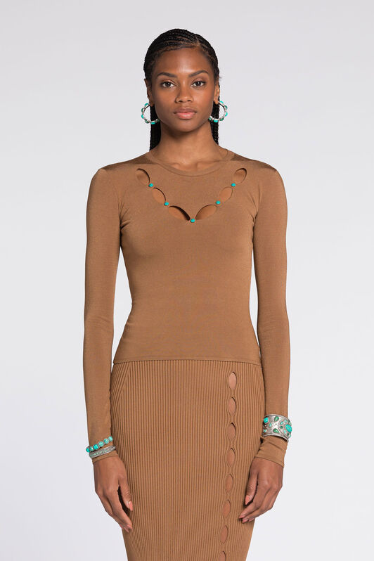 RC Knit top with cut-out Brown RKM606-MG011