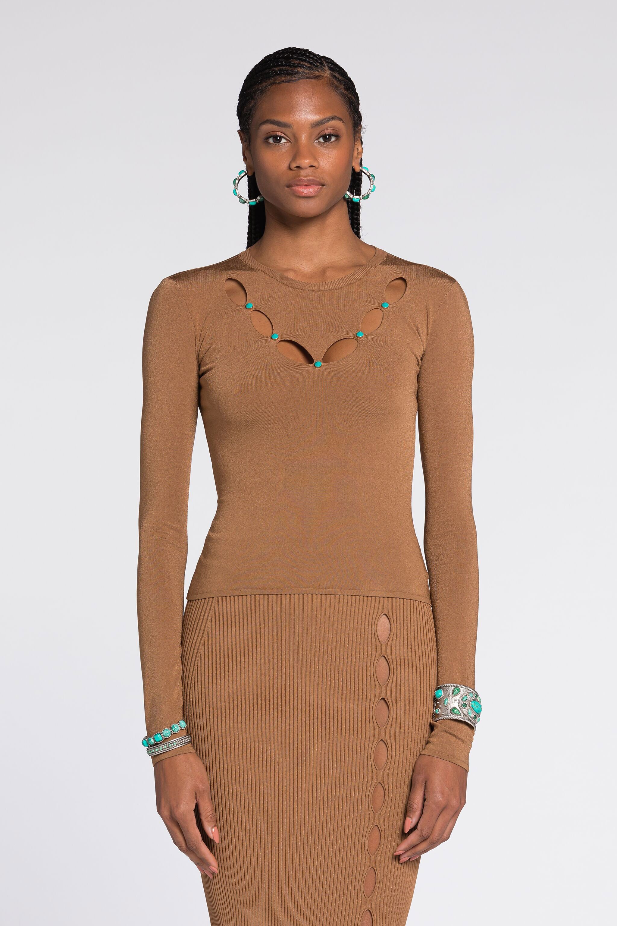 RC Knit top with cut-out Brown RKM606-MG011