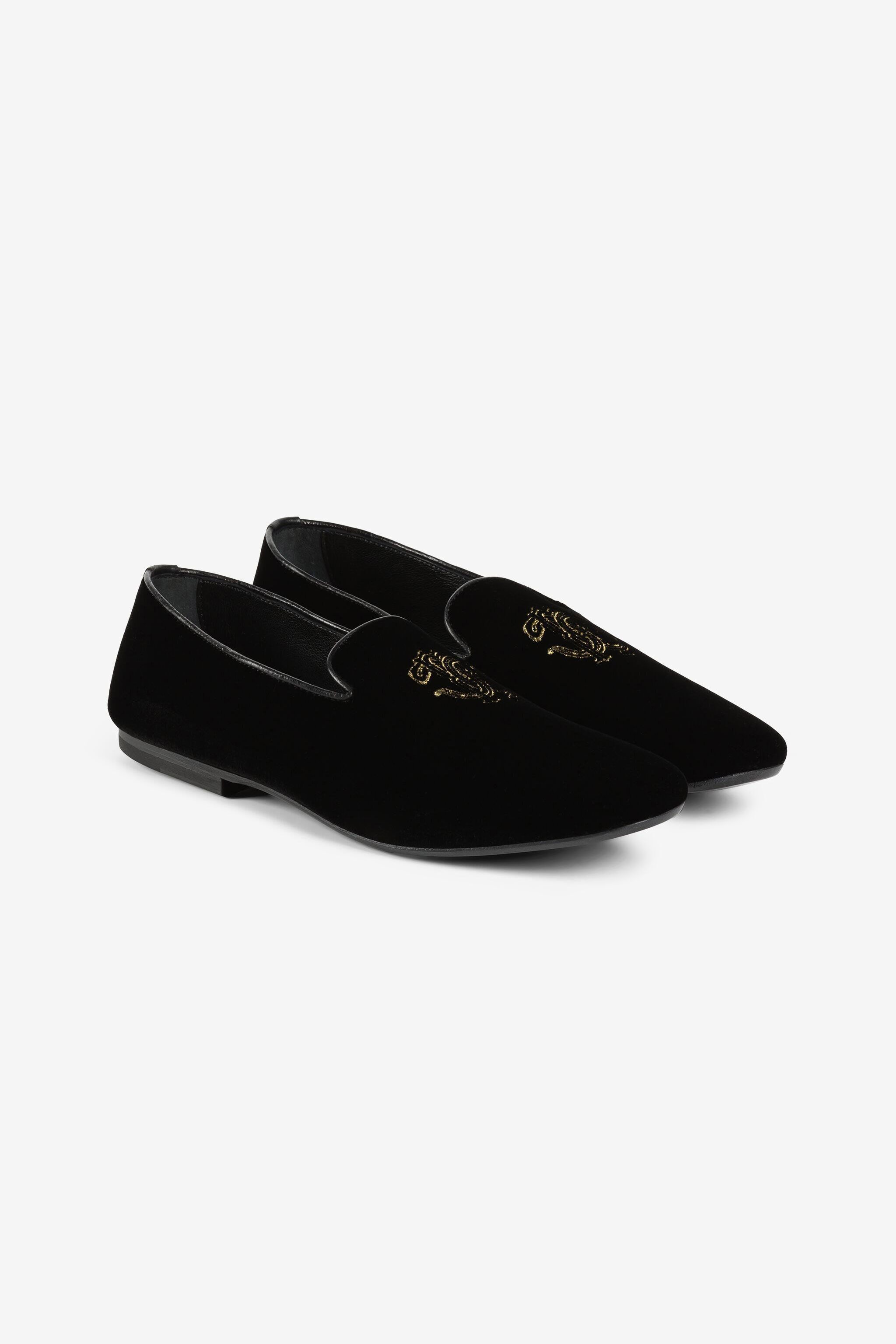 RC Mirror Snake-Embroidered Velvet Loafers Black PKS001-PZA95