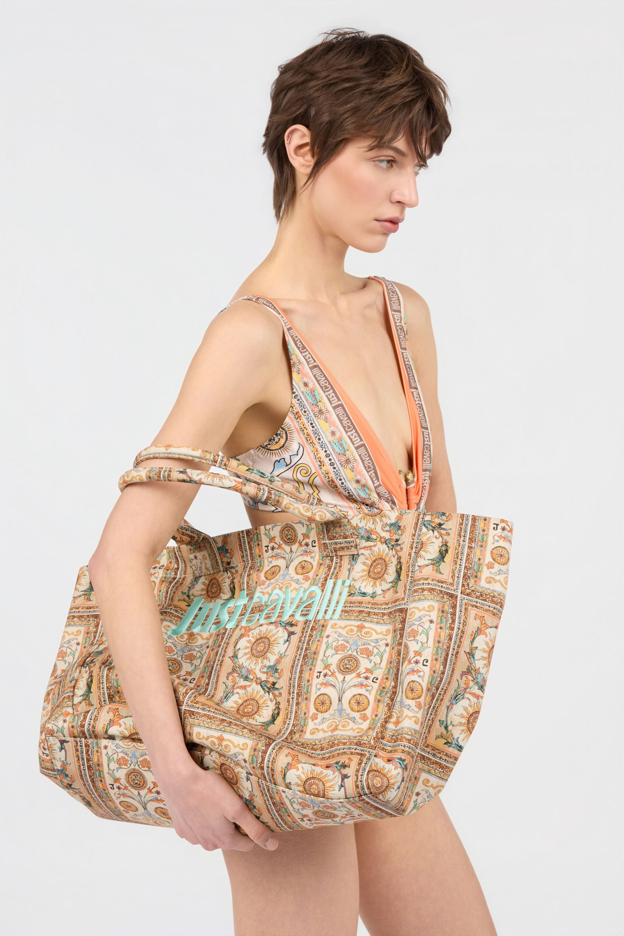 JC Shopping Bag With Persian Tarot Print 744 BEIGE + 217 AZZU WFB118-WF448